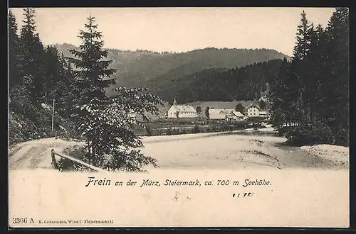 AK Frein an der Mürz, Blick zum Ort hinüber vom Weg aus