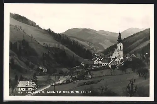 AK St. Erhard b. Mixnitz, Ortsansicht mit Kirche