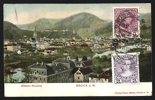 AK Bruck a. M., Ortsansicht mit Mädchen-Pensionat