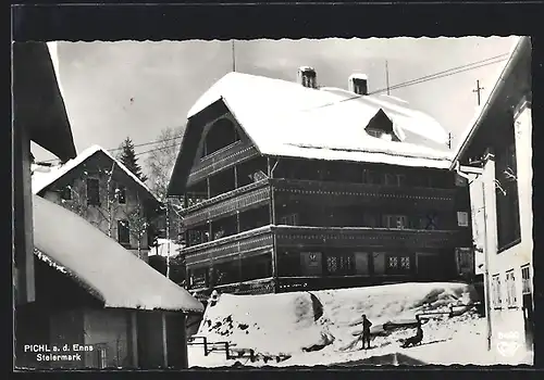 AK Pichl a. d. Enns, Ortsansicht im Schnee