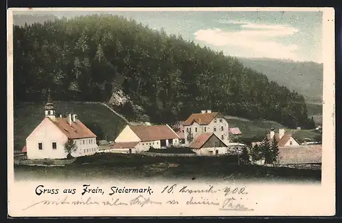 AK Frein an der Mürz, Ortspartie mit Kirche