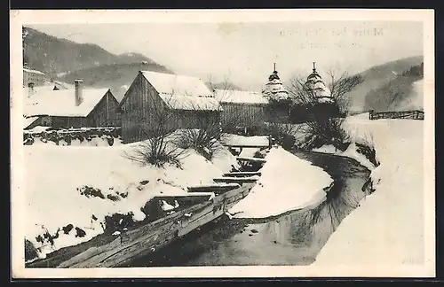 AK Steinhaus am Semmering, Uferpartie im Schnee