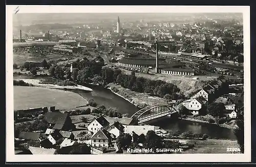 AK Knittelfeld, Ortsansicht mit Brücke