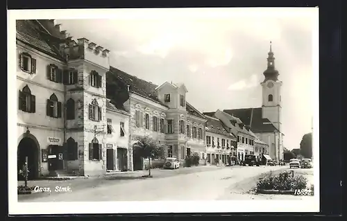AK Gnas, Strassenpartie Bäckerei Café und Geschäften