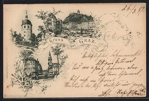 AK Graz, Glockenthurm, Auerspergplatz, Hauptplatz