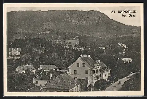 AK St. Radegund, Ortsansicht mit Bergpanorama