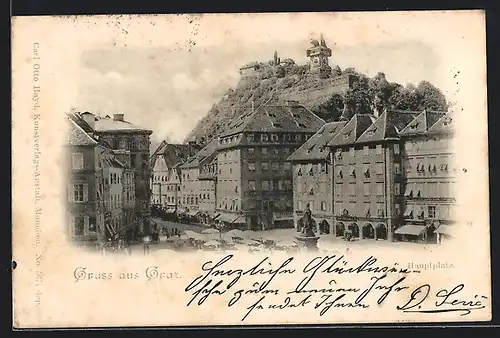 AK Graz, Hauptplatz mit Denkmal