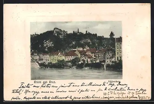AK Graz, Schlossberg, vom Wasser gesehen