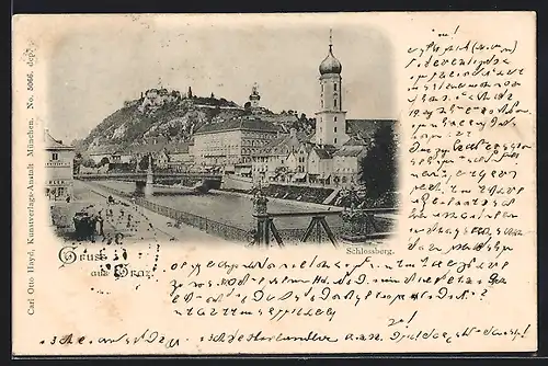 AK Graz, Ortspartie mit Schlossberg