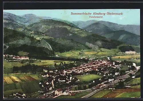 AK Kindberg, Totalansicht mit Bergblick