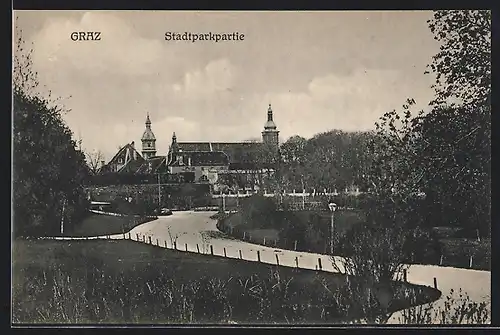 AK Graz, Partie im Stadtpark mit Wegen