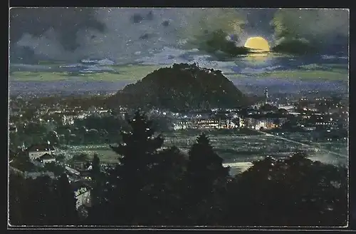 Mondschein-AK Graz, Totalansicht aus der Vogelschau