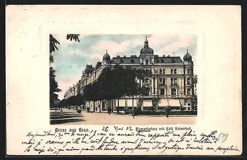 AK Graz, Bismarkplatz mit Café Kaiserhof