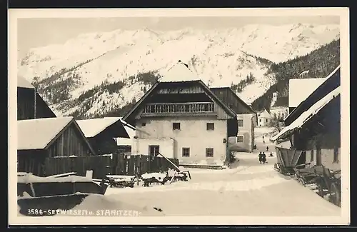 AK Seewiesen, Ortsansicht im Schnee mit Staritzen