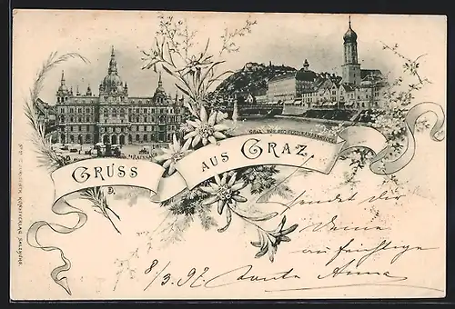AK Graz, Blick auf die Stadt von der Ferdinandsbrücke