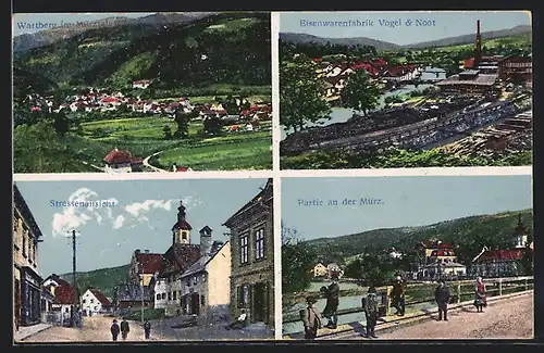 AK Wartberg, Eisenwarenfabrik Vogel & Noot, Partie an der Mürz, Panoramaansicht