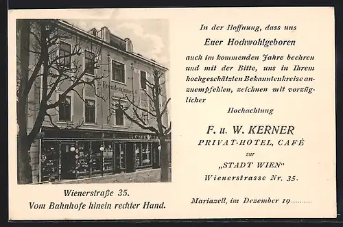 AK Mariazell, F. u. W. Kerner Privat-Hotel, Wienerstrasse 35, Neujahrsgruss