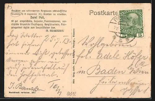 AK Eisenerz, Hotel Post, Eingang zur Frauenmauerhöhle