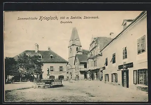 AK Krieglach, Hauptplatz mit der Gastwirtschaft von Alois E. Schaumberger