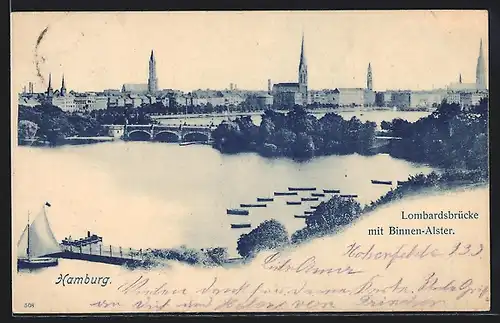 AK Hamburg-Neustadt, Lombardsbrücke mit Binnen-Alster