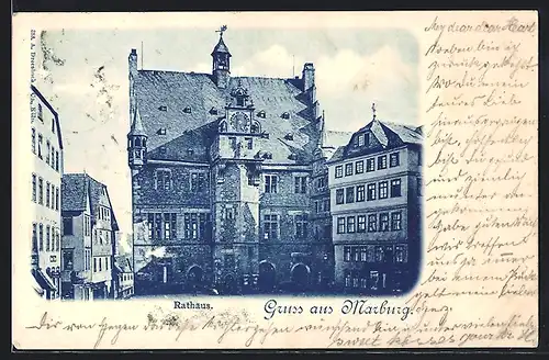 AK Marburg, Fronatlansicht auf Rathaus