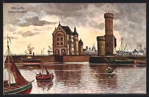AK Köln, Dampfer in der Hafeneinfahrt