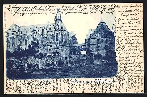 AK Marburg, Schloss mit Mauer