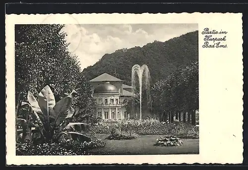 AK Bad Ems, Kurpark mit Fontäne