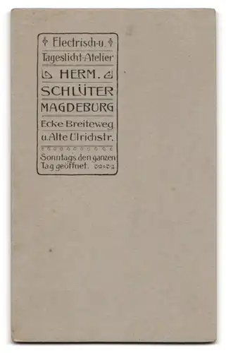Fotografie Herm. Schlüter, Magdeburg, Portrait junge Dame im hübschen Kleid mit Puffärmeln