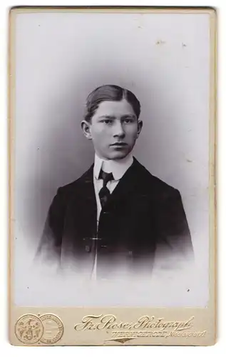 Fotografie Fr. Rose, Wernigerode, Portrait junger Herr im Anzug mit Krawatte