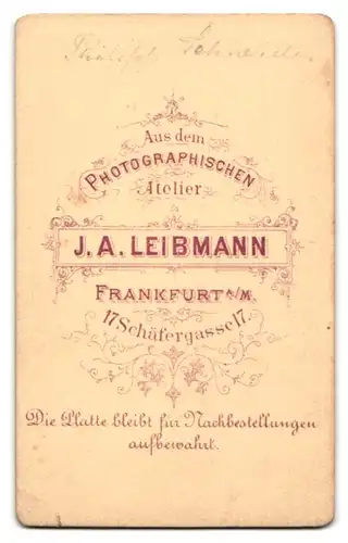 Fotografie J. A. Leibmann, Frankfurt a. M., Mann in stattlichem Anzug mit Schauzbart