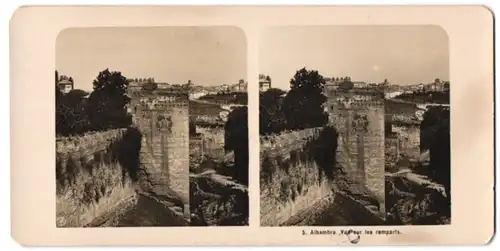Stereo-Fotografie unbekannter Fotograf, Ansicht Granada, Alhambra - Vue sur les remparts