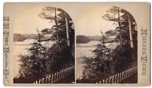 Stereo-Fotografie T.H. Ford, Belleville, Ansicht Nigagara Falls / NY, New Suspension Bridge, Niagarafälle