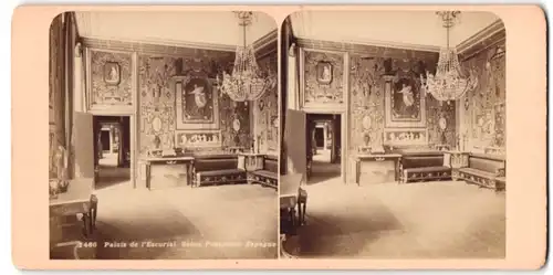 Stereo-Fotografie Fotograf unbekannt, Ansicht El Escorial, Salon im Palais de l 'Escurial