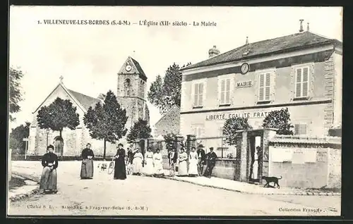 AK Villeneuve-Les_Bordes, L`Église, La Mairie