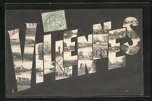 AK Villennes, verschiedene Ortsansichten in Buchstaben