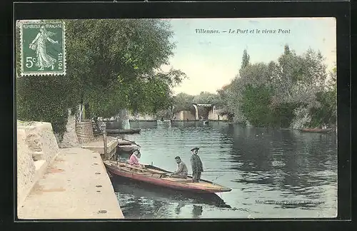 AK Villennes, le Port et le vieux Pont