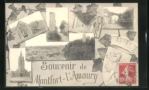 AK Montfort-l`Amaury, Wappen und verschiedene Ansichtskartenmotive