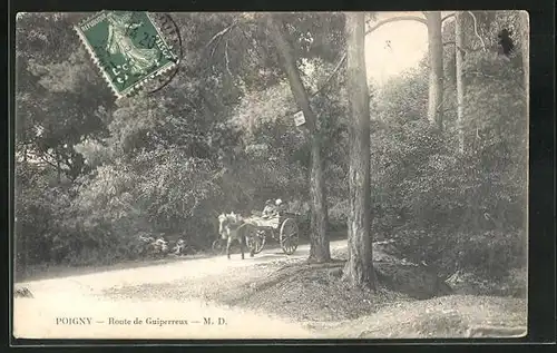 AK Poigny, Route de Guiperraux, Partie mit Pferdegespann