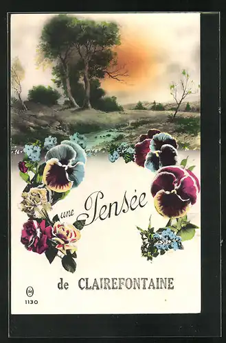 AK Clairefontaine, Une Pensee, Landschaft und Blumen