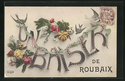 AK Roubaix, Un Baiser mit Blumen und Schleifen