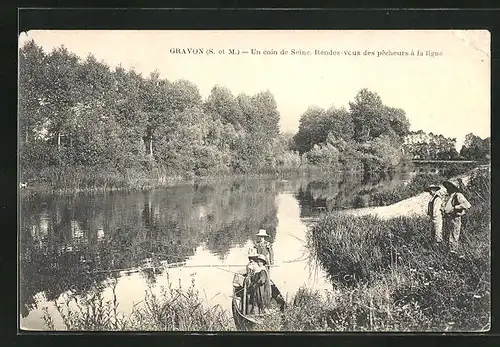 AK Gravon, Un coin de Seine, Rendez-vous des pêcheurs á la ligne