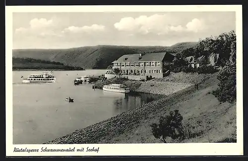 AK Schwammenauel-Heimbach /Eifel, Restaurant Seehof C. Arens aus der Vogelschau