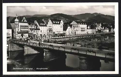 AK Gernsbach /Murgtal, Murgbrücke mit Hotel Löwen aus der Vogelschau
