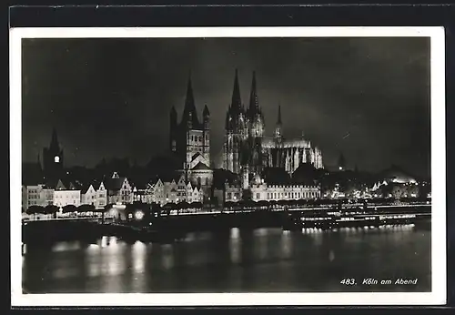 AK Köln, Stadpanorama am Abend