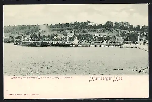 AK Starnberg, Dmpfschifflände mit Dampfer