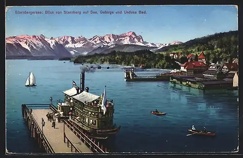 AK Starnberg, Blick vom Ort auf See, Gebirge und Undosa Bad