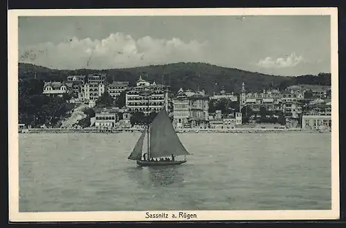 AK Sassnitz, Blick auf den Ort, Segelboot