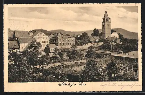 AK Allendorf /Werra, Teilansicht mit Turm und Brücke