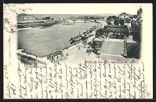 AK Dresden, Brühlsche Terrasse und Elbquai